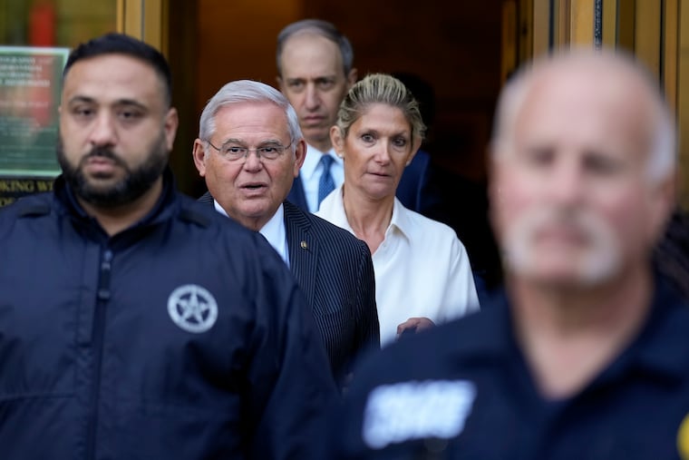 Sen. Bob Menendez and his wife, Nadine Menendez leave federal court, Wednesday, Sept. 27, 2023, in New York. Menendez pleaded not guilty to federal charges alleging he used his powerful post to secretly advance Egyptian interests and carry out favors for local businessmen in exchange for bribes of cash and gold bars.