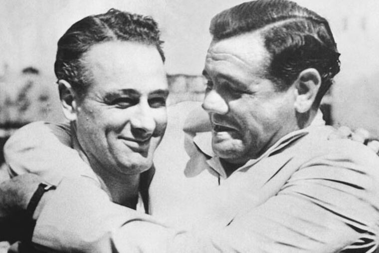 Lou Gehrig (left) and Babe Ruth are featured characters in a new play about the Yankees.