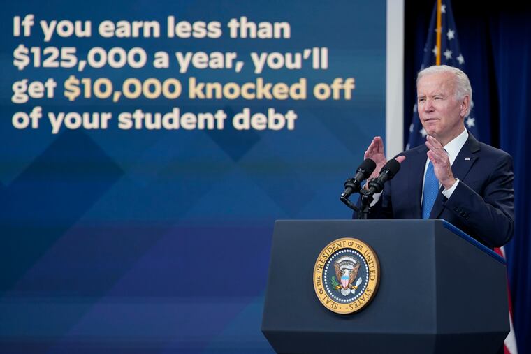 President Joe Biden speaks about his student debt relief portal beta test last year.