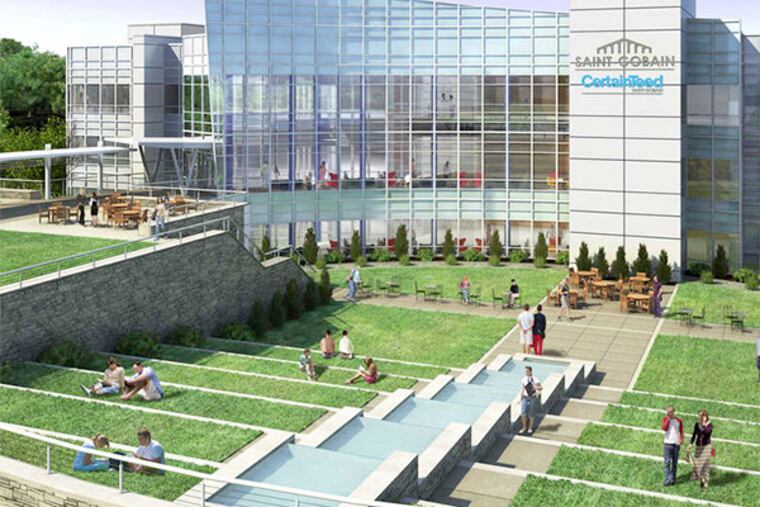 An artist's rendering of the campus that French building- materials manufacturer Saint-Gobain plans for the Malvern site.