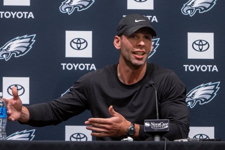 Jonathan Gannon. defensive coordinator with the Eagles. Philadelphia Eagles at Novacare Complex on Tuesday, May 24, 2022.