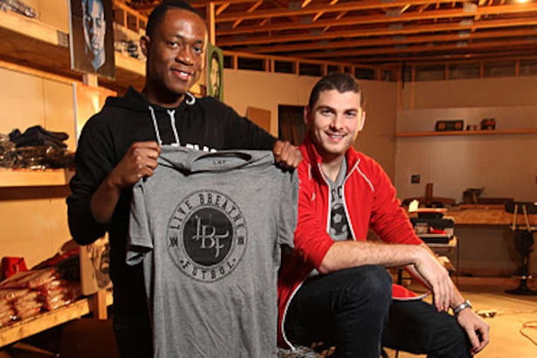 Ebun Olaloye (left) and Domenick Cucinotta are partners in Live Breathe Futbol, an online apparel company.