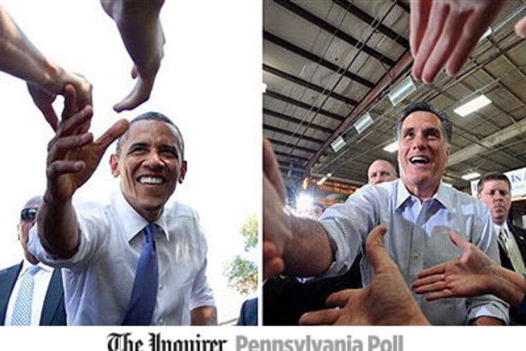 President Obama and Republican Mitt Romney will fight it out in November. A new poll by <i>The Inquirer</i> has Obama leading Romney in Pennsylvania by 9 percentage points. (AP Photos)
