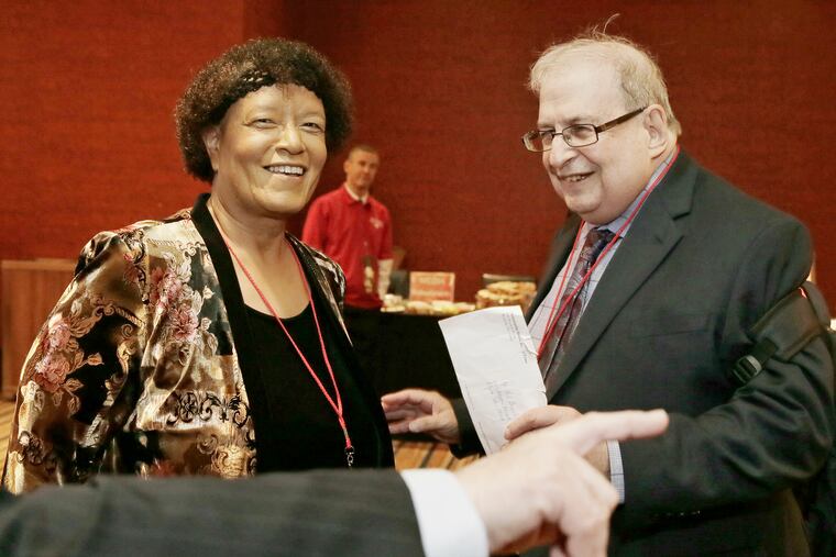 Claire Smith and Mel Greenberg prior to the 15th Annual Phila. Sports Hall of Fame induction ceremony at the Sugar House Event Center in Phila., Pa. on November 1, 2018.