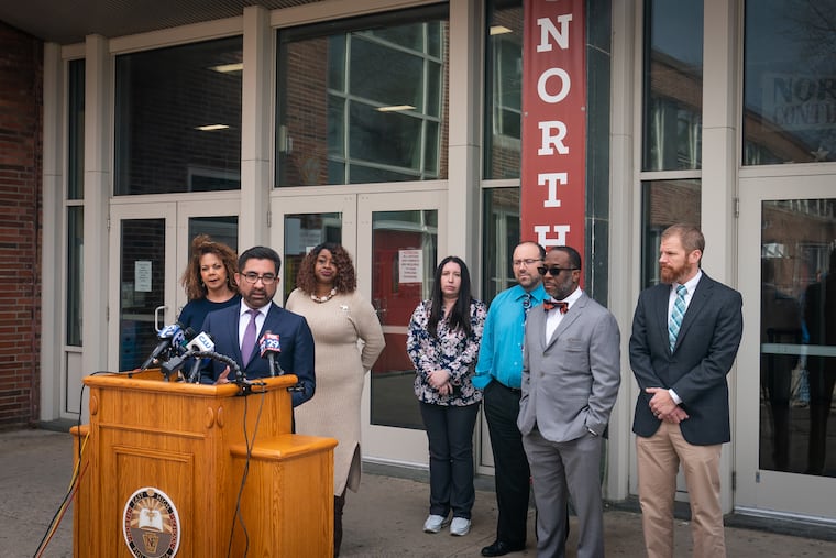 Omar Crowder, Principal, Northeast High School, speaks during a news conference about the impact of the shooting of eight students earlier this month.
