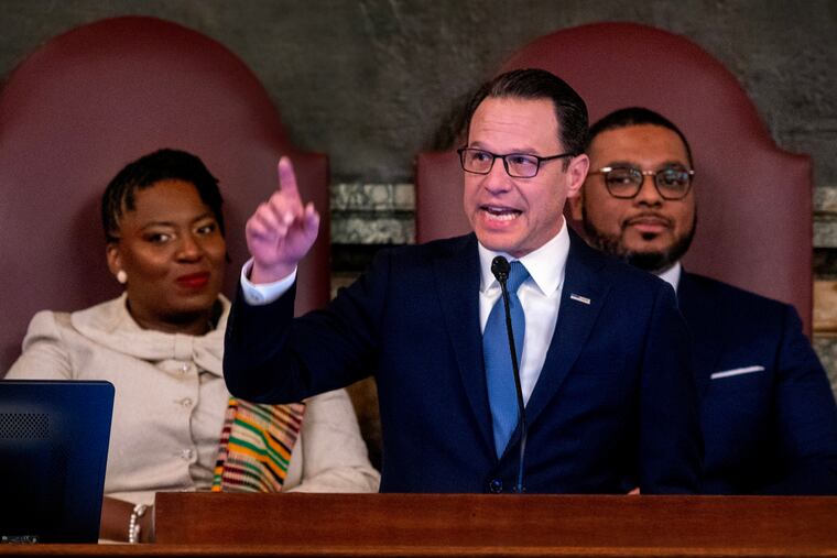 Gov. Josh Shapiro delivers his third budget address to a joint session of the state House and Senate at the State Capitol on Feb. 4.