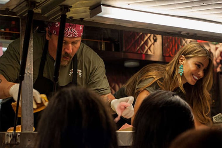 In "Chef," actor-director Jon Favreau (with Emjay Anthony, left, and Sofia Vergara) gets back to filmmaking basics. (Merrick Morton)