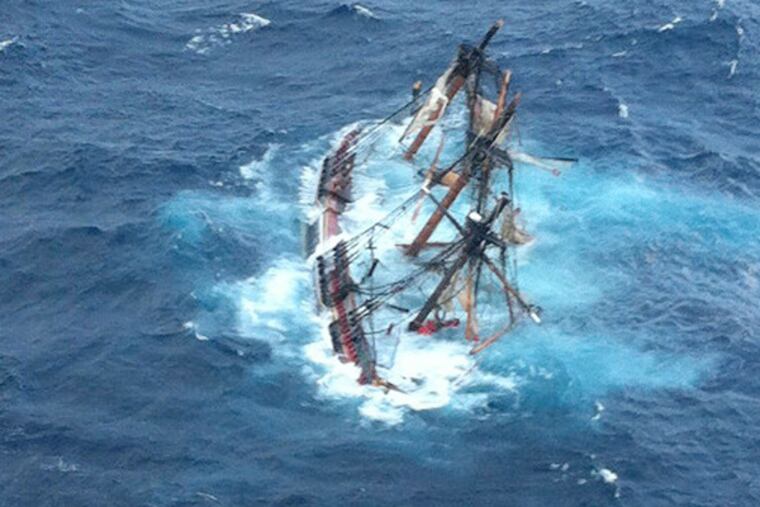 Bounty awash in the Atlantic Ocean during Hurricane Sandy approximately 90 miles southeast of Hatteras, N.C., Oct. 29, 2012.