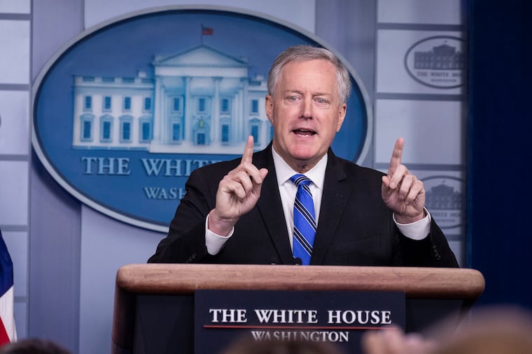 White House Chief of Staff Mark Meadows speaks during a press briefing in the James Brady Press Briefing Room at the White House on Friday.