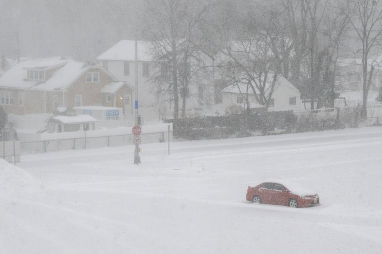 A single car is in the parking lot at the Westmont PATCO station in Haddon Township Sunday morning during the weekend snowstorm.