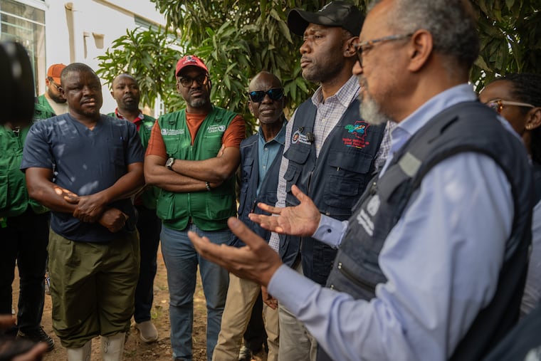 Director General of the World Health Organisation Tedros Adhanom Ghebreyesus meets with health workers who recovered from Ebola in Bunia, Congo, Sunday, May 31, 2026.