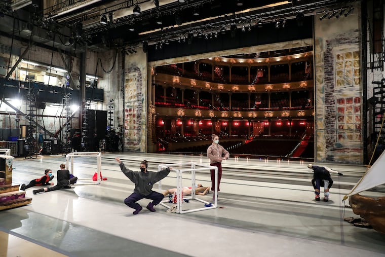 Dancers warm up on stage before opening night of the Philadelphia Ballet's "George Balanchine's The Nutcracker" at the Academy of Music in Philadelphia, Pa. on Friday, December 10, 2021. The show runs through December 31.