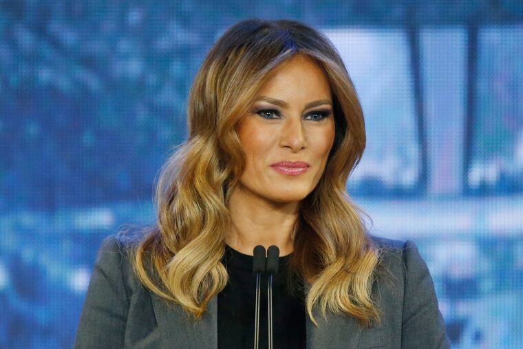 FILE - In this Wednesday, Nov. 28, 2018 file photo, US First Lady Melania Trump speaks during a town hall meeting on opioid addiction at Liberty University in Lynchburg, Va.. Britain’s Telegraph newspaper said Saturday Jan. 26, 2019, it apologizes “unreservedly” to Mrs. Trump and her family after publishing an article it says contains many false statements, and paid damages.