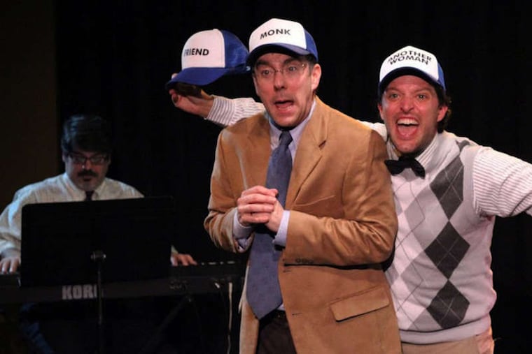 Sonny Leo (left) as the accompanist, Tony Braithwaite (center) and Steve Pacek as the zanies pitching a Gutenberg musical.