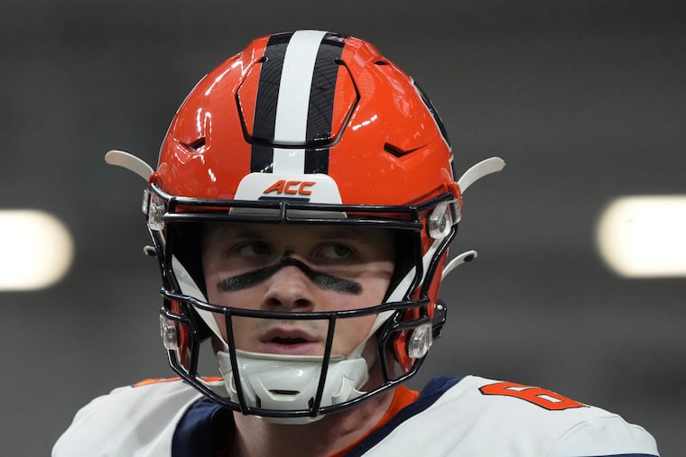The Eagles drafted Syracuse quarterback Kyle McCord in the sixth round of the 2025 NFL draft.