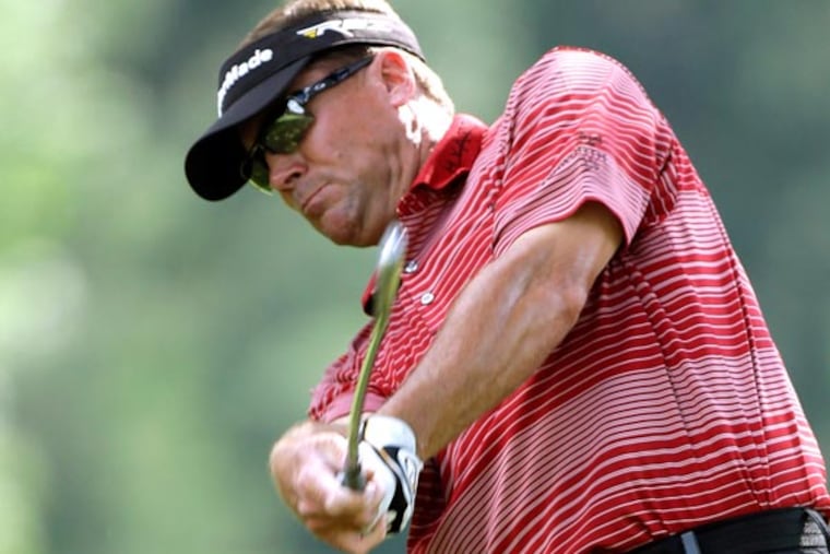Brandt Jobe tees off on the eighth hole during the first round of the
U.S. Open golf tournament at Merion Golf Club, Thursday, June 13,
2013, in Ardmore, Pa. (AP Photo/Julio Cortez)