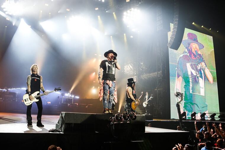 Guns N’ Roses at the Wells Fargo Center in 2017. The group will return to Philly with a show at Citizens Bank Park in July.