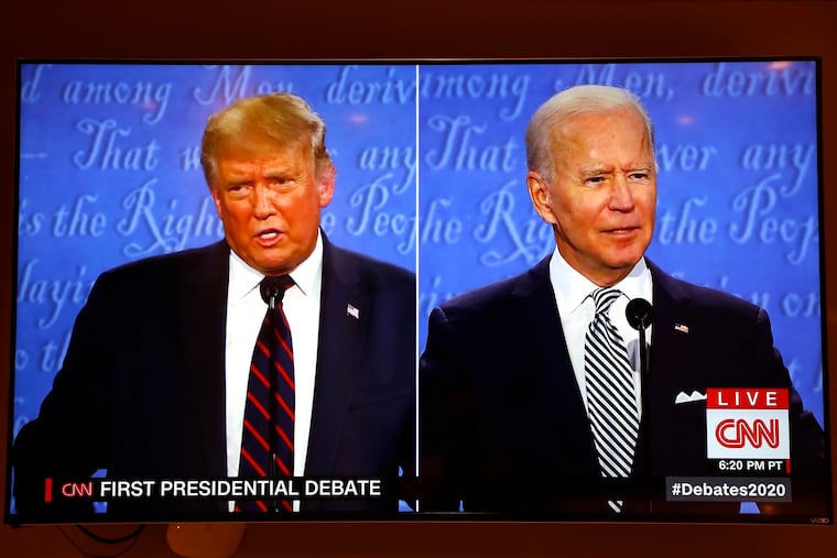 Donald Trump (left) and Joe Biden participate in the first presidential debate in 2020. A New York Times/Siena poll found that if Trump and Biden are renominated in 2024, 14% of respondents said they would vote for someone else.