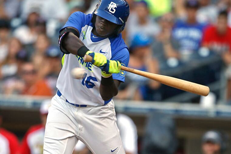 Cornelius Randolph, of Griffin High School in Williamson, GA., during
a high school all-star baseball game Sunday, Aug. 10, 2014, in San
Diego. (Lenny Ignelzi/AP)