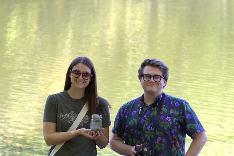 In undated image via Alexander Justel Betancourt, Julia Van Etten and Andrew Willoughby (right) meet in Lake Greenbelt, Md. A scrappy science project led by Van Etten came to a significant discovery: two new species of Paulinella, a rare single-celled organism that could elucidate a fundamental transition in the history of life on our planet.