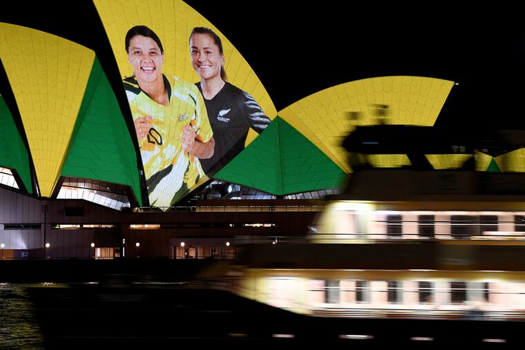 The Sydney Opera House was illuminated with colors and images in support of Australia and New Zealand's joint bid to host the FIFA Women's World Cup 2023, including this shot of Australia's Sam Kerr (left) and New Zealand's Ali Riley (right).