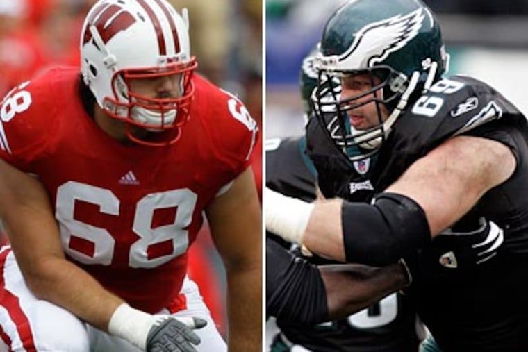 "He's a little bit like a Jon Runyan," NFL Network analyst Mike Mayock said of Wisconsin tackle Gabe Carimi (left). (AP Photos)
