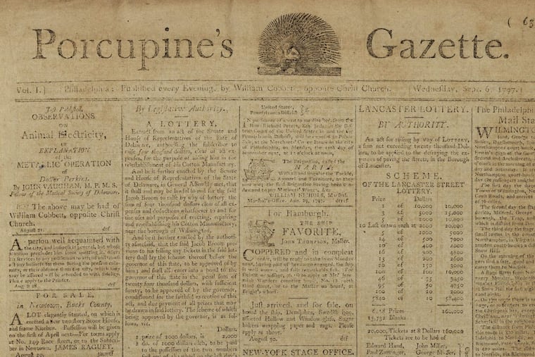 The Sept. 6, 1797, edition of Philadelphia’s Porcupine’s Gazette.