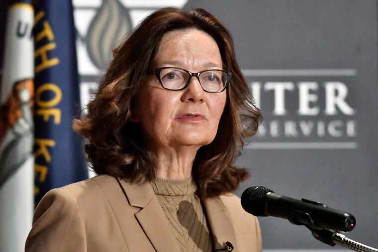 FILE - In this Sept. 24, 2018, file photo, CIA Director Gina Haspel addresses the audience in Louisville, Ky. Haspel is headed to Capitol Hill to brief Senate leaders Tuesday, Dec. 4, 2018, on the slaying of Saudi journalist Jamal Khashoggi as senators weigh their next steps in possibly punishing the longtime Middle East ally over the killing. (AP Photo/Timothy D. Easley, File)