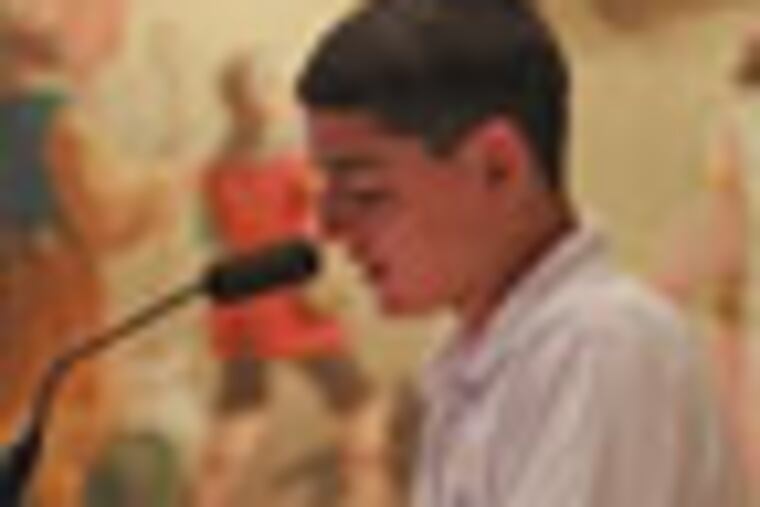 Summary: Philadelphia Archdiocese is launching campaign to win support for school vouchers. In a letter to parishioners Archbishop Chaput urges area Catholics to call or write their lawmakers in Harrisburg to support voucher legislation and increased funding for a business tax credit known as EPIC (Educational Improvement Tax Credit). The money goes toceligible students in the form of scholarships to attend private andcreligious schools. A key part of the campaign will feature high school students speaking to congregations of area churches at the St. Monica's Catholic Church on May 20,2012.
CAPTION -- Patrick McCann, Junior from Roman Catholic High School is reading prepared statement about support of school vouchers end of the Sunday Mass at the St. MonicaÕs Catholic Church on May 20, 2012.
( AKIRA SUWA / Staff Photographer )