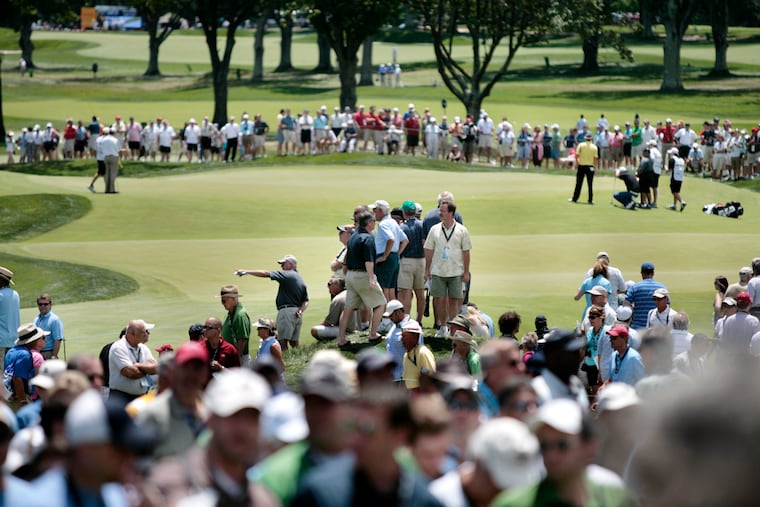 A view from the 10th green and the 9th fairway during the second round 2010 AT&T National Golf Tournament at Aronimink Golf Club.