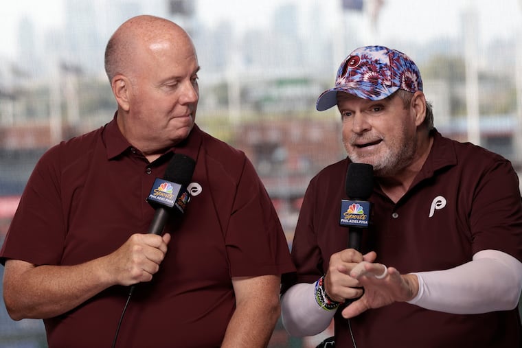 NBC Sports Philadelphia announcers Tom McCarthy (left) and John Kruk. The Phillies are in the middle of a 25-year-deal that will keep them on the network through the 2041 season.