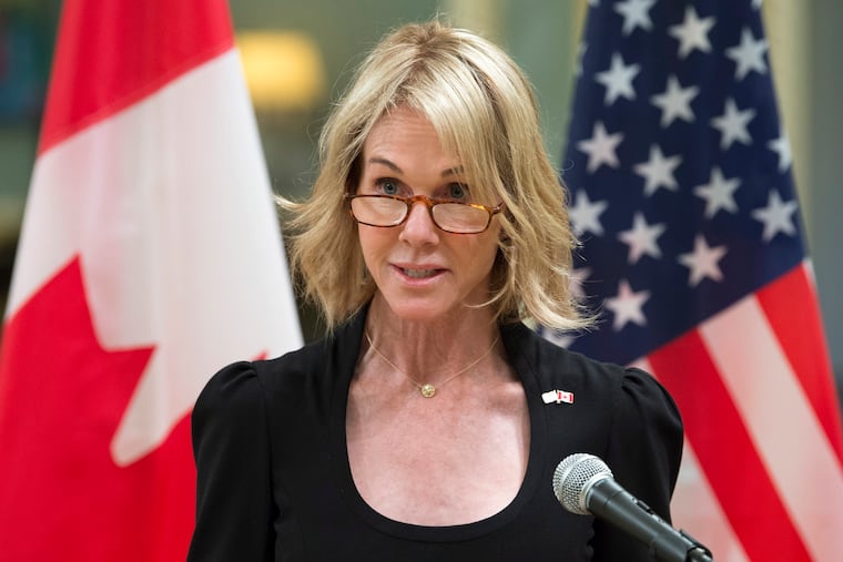 FILE - In this Oct. 23, 2017, file photo, United States Ambassador to Canada Kelly Craft speaks after presenting her credentials during a ceremony at Rideau Hall in Ottawa. (Adrian Wyld / The Canadian Press via AP)