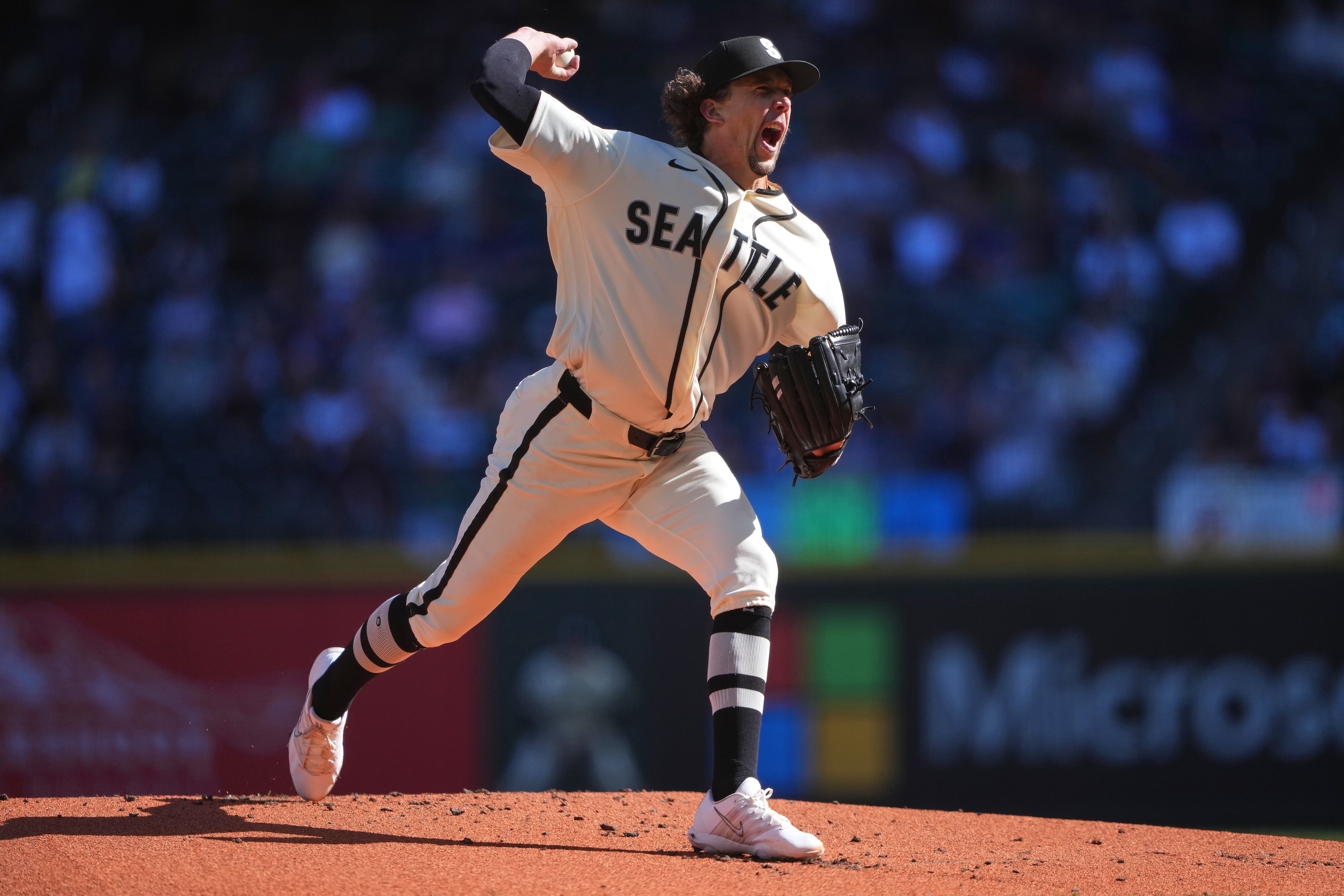Gilbert fans 8 in 4 no-hit innings, Mariners strike out 12 overall in 7-3 win over the Angels