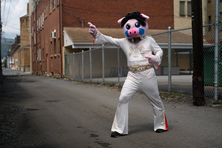 Jason Oswalt, 49, of Johnstown, Pa., dons his "Squonky Tonk Man" costume on Saturday afternoon, July 26, 2025 in Johnstown, Pa.