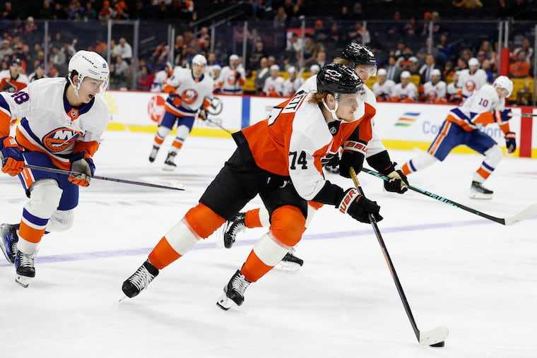 Forward Owen Tippett is typically the bumper on his power-play unit for the Flyers.