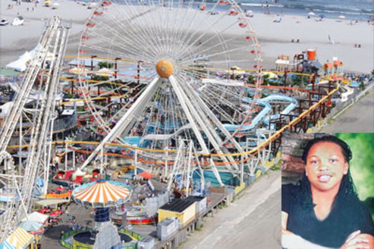 Mariner's Landing Pier in Wildwood, N.J., where Abiah Jones (inset) died in a fall from the Ferris wheel. (Gregg Kohl / For the Daily News)