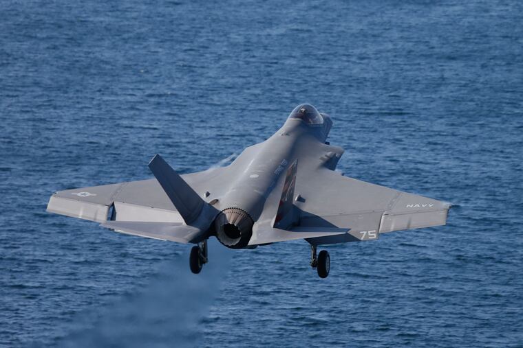 An F-35C Lightning II test aircraft launches from the nuclear-powered aircraft carrier USS Dwight D. Eisenhower off the coast of Norfolk, Va., Friday, Oct. 9, 2015.