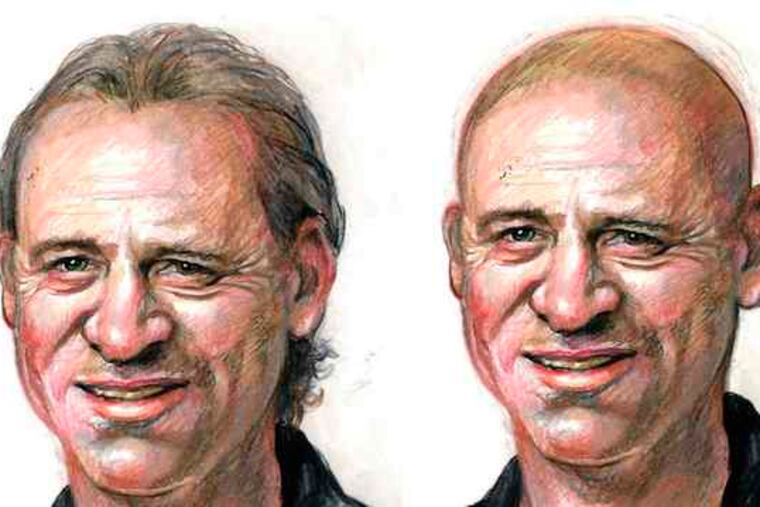 Artist's sketches made when a hunt began for George Zinkhan, right, showed how he might look with no beard or head hair.