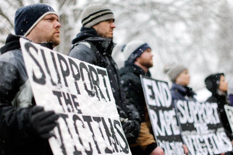 Protesters at a rally at Penn State asked for a reevaluation of the university’s Greek system. (MATT ROURKE / Associated Press)