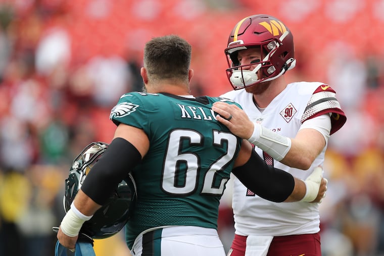 Eagles center Jason Kelce and the rest of the offensive line had plenty of opportunity for rest ahead of their matchup against the Washington Commanders, who still are without Carson Wentz.