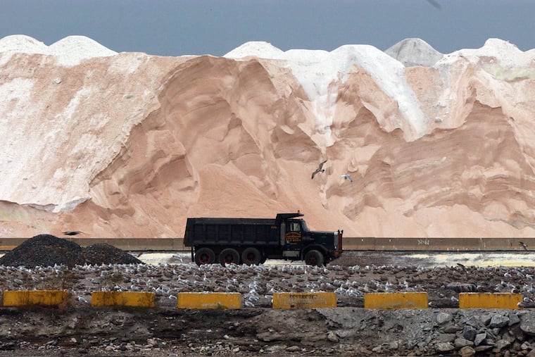 Road salt is piled high at the site of the demolished U.S. Steel's Fairless Works in 2005.
