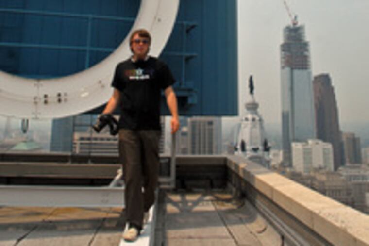 Maule on the roof of the Loews,the former PSFS building.