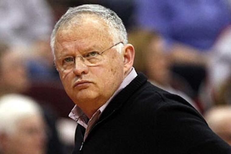 In this Jan. 2, 2012, file photo, Ohio State coach Jim Foster
looks at his players during the second half of an NCAA college
basketball game against Iowa in Columbus, Ohio. As Foster gets older,
the thoughts of those he has known who have died flood back to him.
Maybe that's typical for a person who spent three years in the Army,
including 18 months in Vietnam. That his Ohio State team opens its
season Friday on a battleship on Friday night just adds to and
enhances his memories. (AP Photo/Terry Gilliam, File)