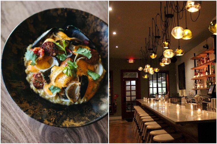 The mussels at Aether, left, and the bar.