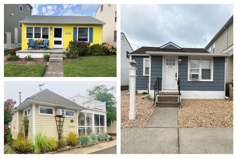 The owners of these tiny Shore homes are still hanging on despite increased property values and massive new-construction homes springing up all around them. (Clockwise from top left: The Brigantine home of Joanne Petrosina, the Wildwood Crest home of Mike Clark, and the Stone Harbor home of Scott and Mary Peiffer.)
