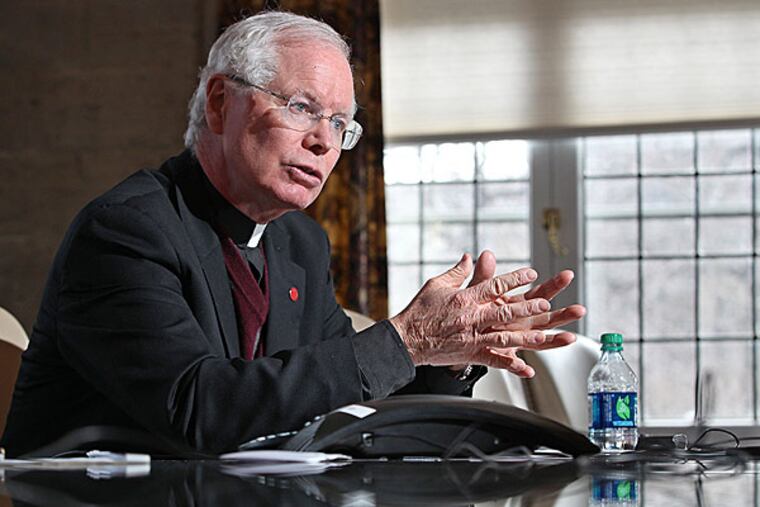 The Rev. C. Kevin Gillespie, president of St. Joseph's University, discusses the college's financial situation. He said the quality of incoming freshmen would not diminish. MICHAEL BRYANT / Staff Photographer