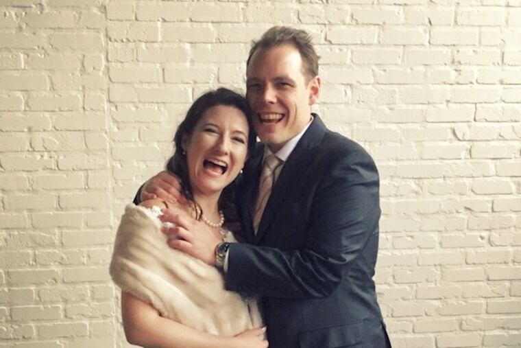 Ruth Fahey (left) and Teddy Einstein pose for a photo. The couple was married in November 2018 and had their eldest child a year later. Einstein was killed on Dec. 3, 2025, while riding his bike in a bike lane when he was hit by a driver on Providence Road in Upper Darby, Pa.