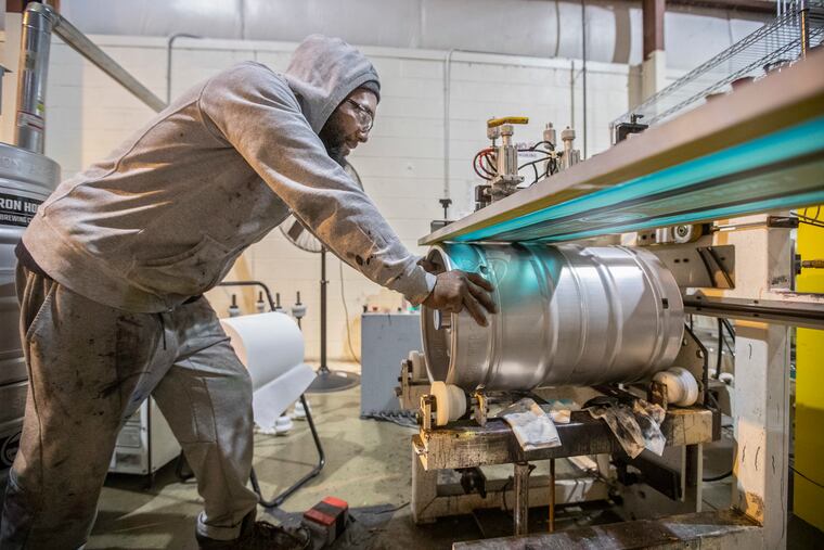 Frank Toaltoan working on a barrel keg at American Keg plant in Pottstown on Nov. 21, 2019. The Pottstown company, the only U.S. keg manufacturer that beat the drum of protecting U.S. manufacturing in a trade battle with German, Chinese, and Mexican manufacturers, has sold a “major stake” in its business to Germany’s Blefa.