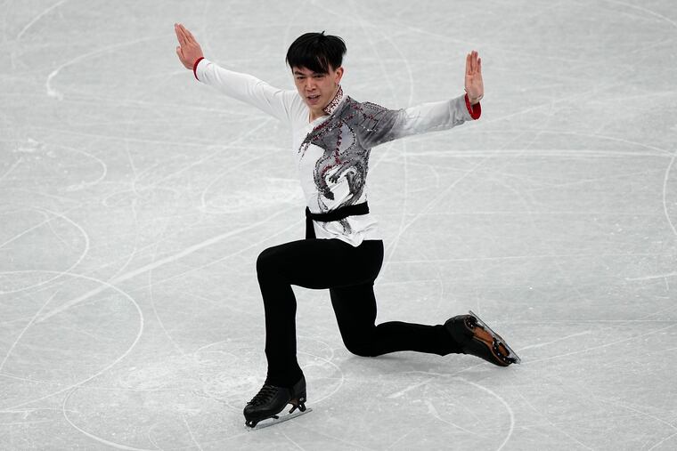 Vincent Zhou competing in the men's team free skate program on Sunday.