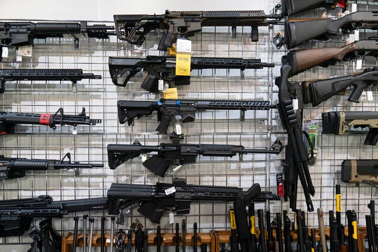 AR-15-style rifles on display at Burbank Ammo & Guns in Burbank, Calif.